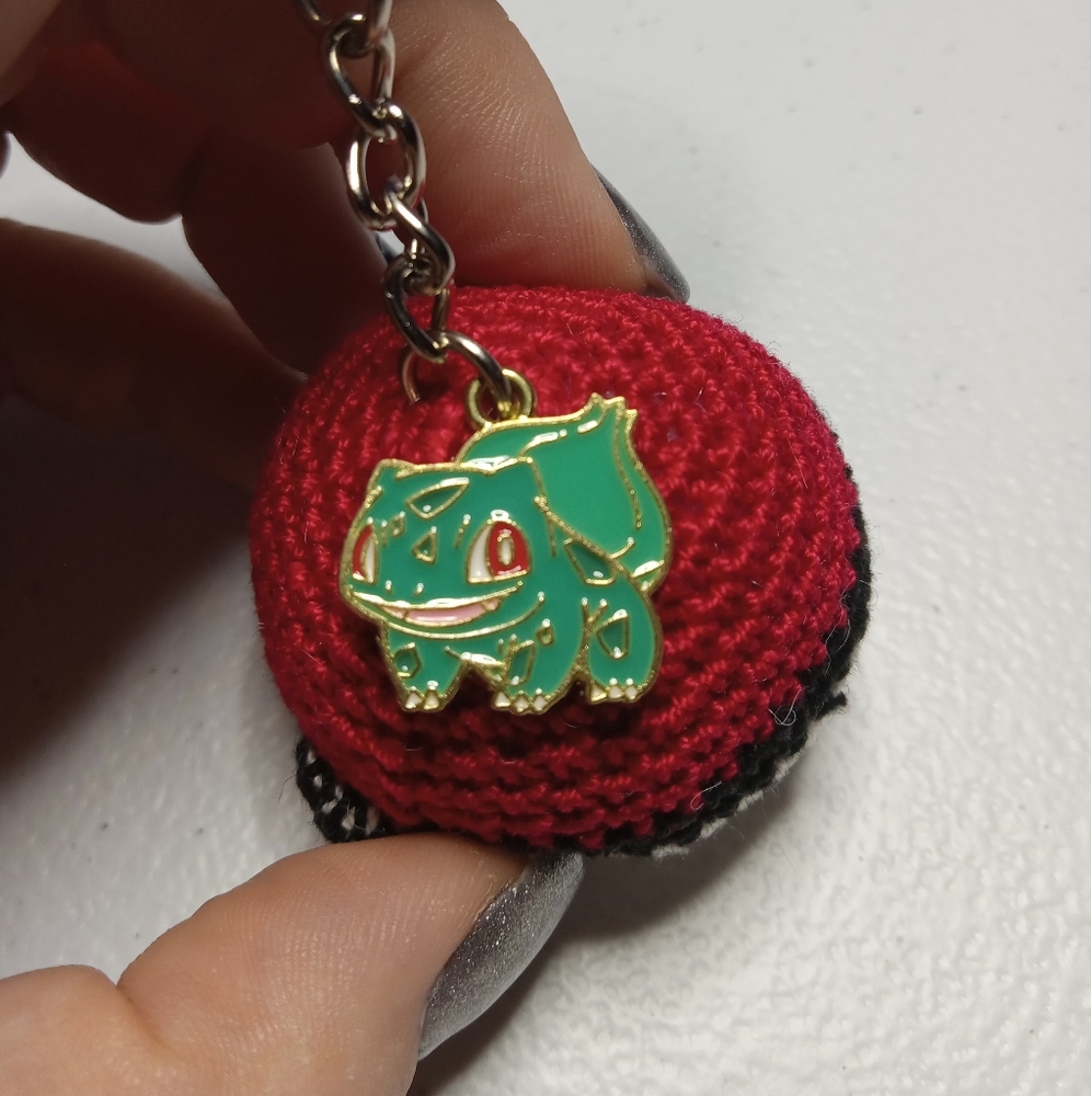 Handmade Pokeball Keychain with Bulbasaur charm